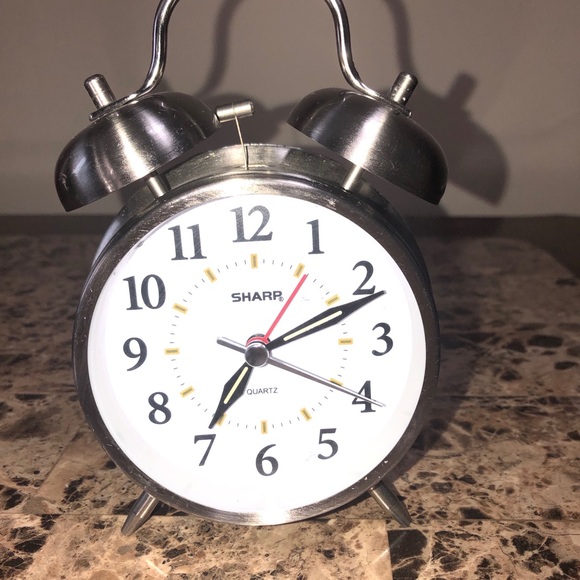 Sharp Brushed Metal Twinbell Quartz Alarm Clock~SPC800~Battery Operated - Picture 1 of 9